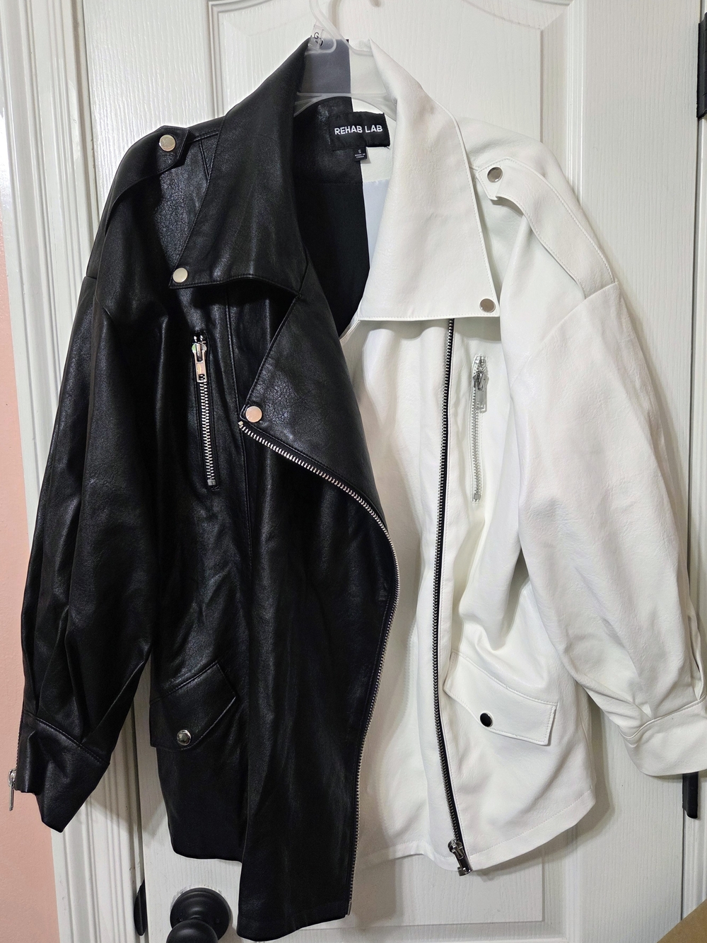 Rehab Lab Black & White Two-Tone Faux Leather Moto Jacket